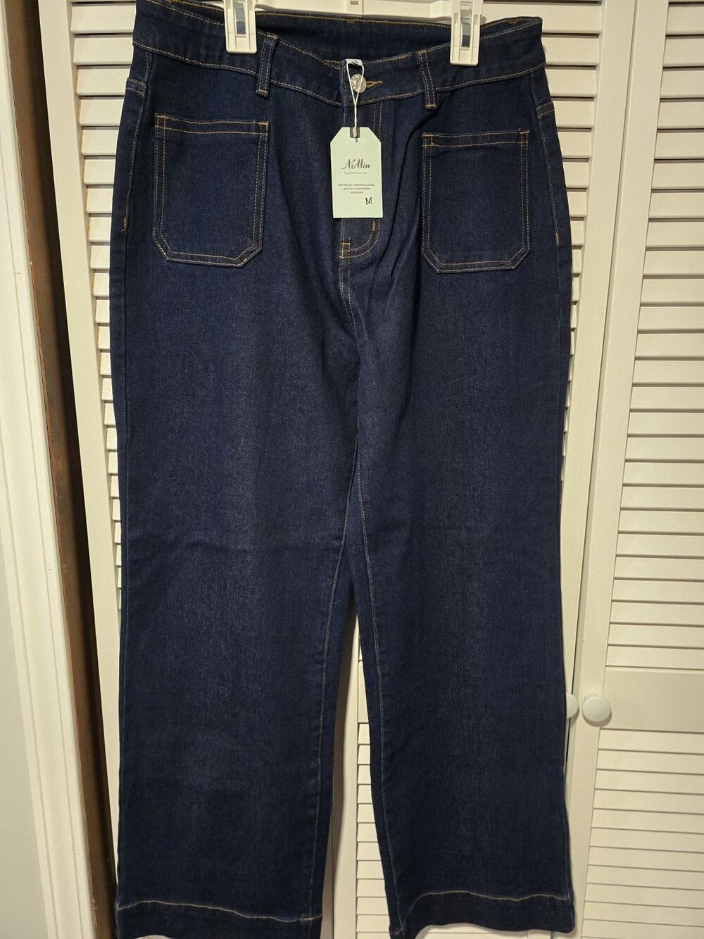 Nimin Women’s Dark Indigo Wide Leg Jeans Size M NWT Patch Pocket Denim